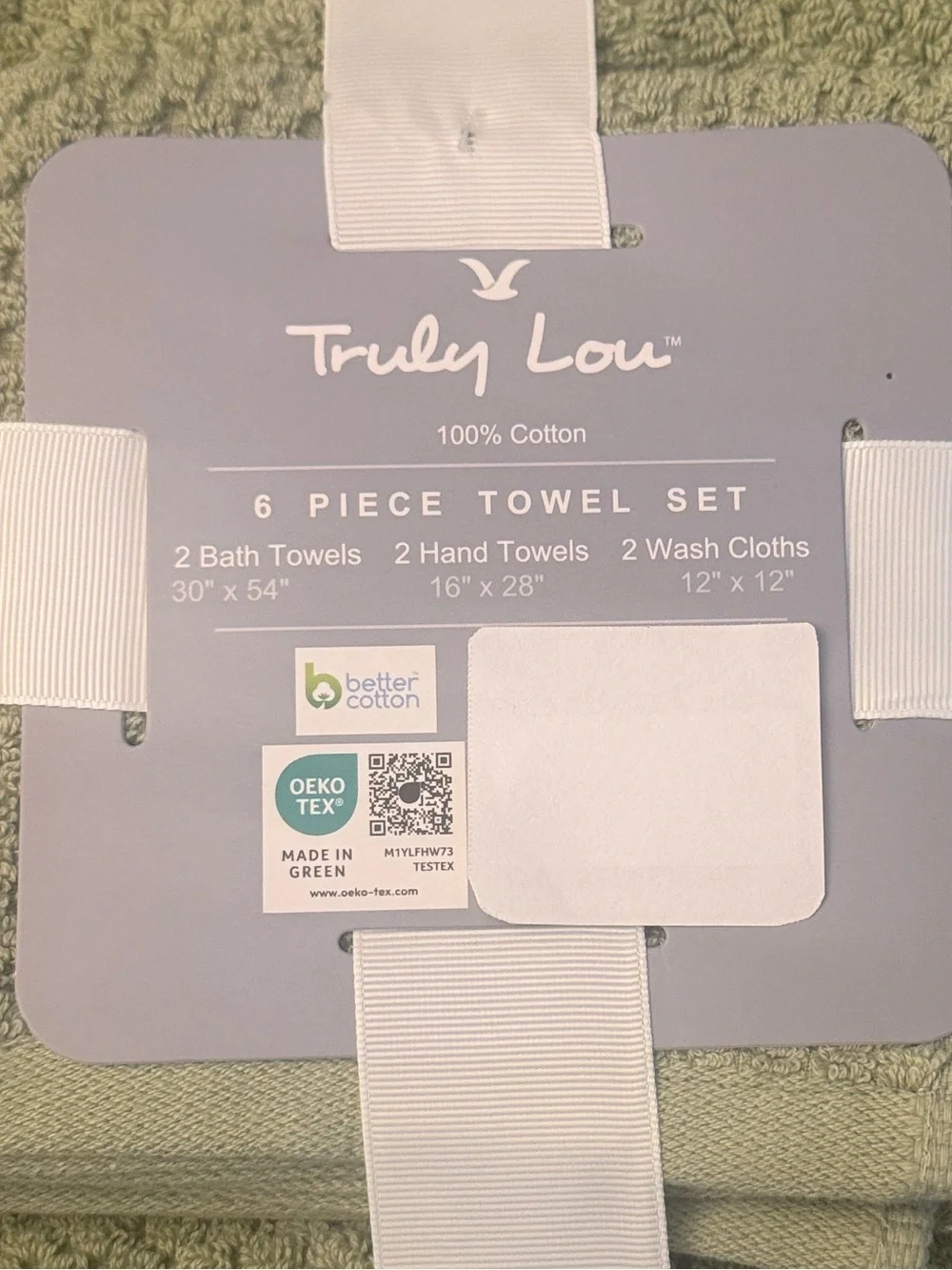 6pc TRULY LOU 100% Cotton Bath Towel Set - Bundle - Green Tea